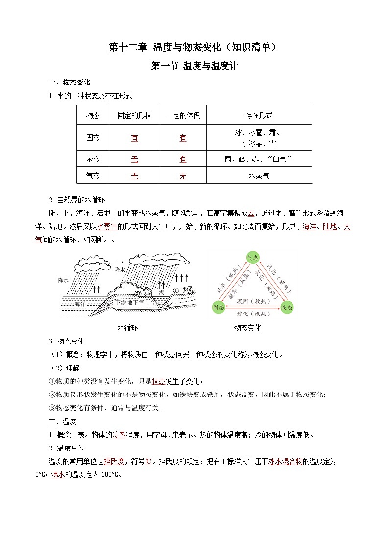 【沪科版】九年级物理  第十二章 温度与物态变化  单元复习（课件+单元测试）01
