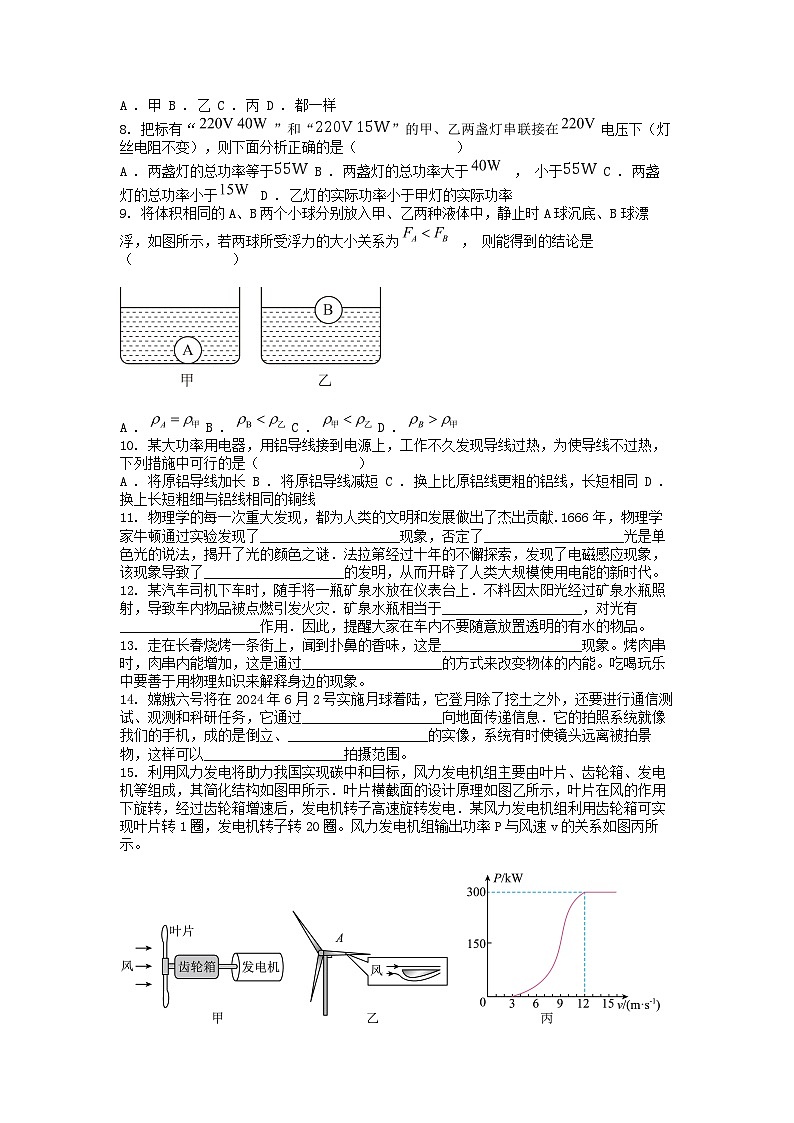 [物理][三模]2024年吉林省长春市东北师大附中中考三模物理试题第2页