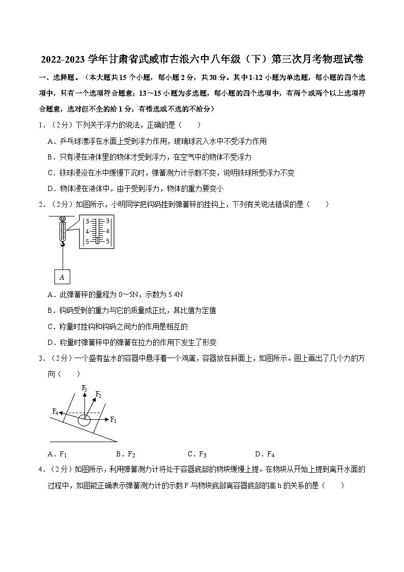 2022-2023学年甘肃省武威市古浪六中八年级（下）第三次月考物理试卷第1页