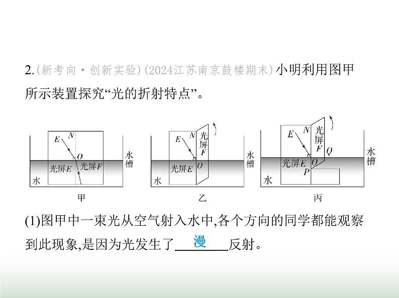 苏科版初中八年级物理上册重点实验综合练(三)探究光的折射特点课件05