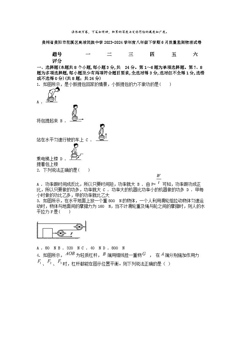 [物理]贵州省贵阳市花溪区高坡民族中学2023-2024学年度八年级下学期6月质量监测物理试卷第1页