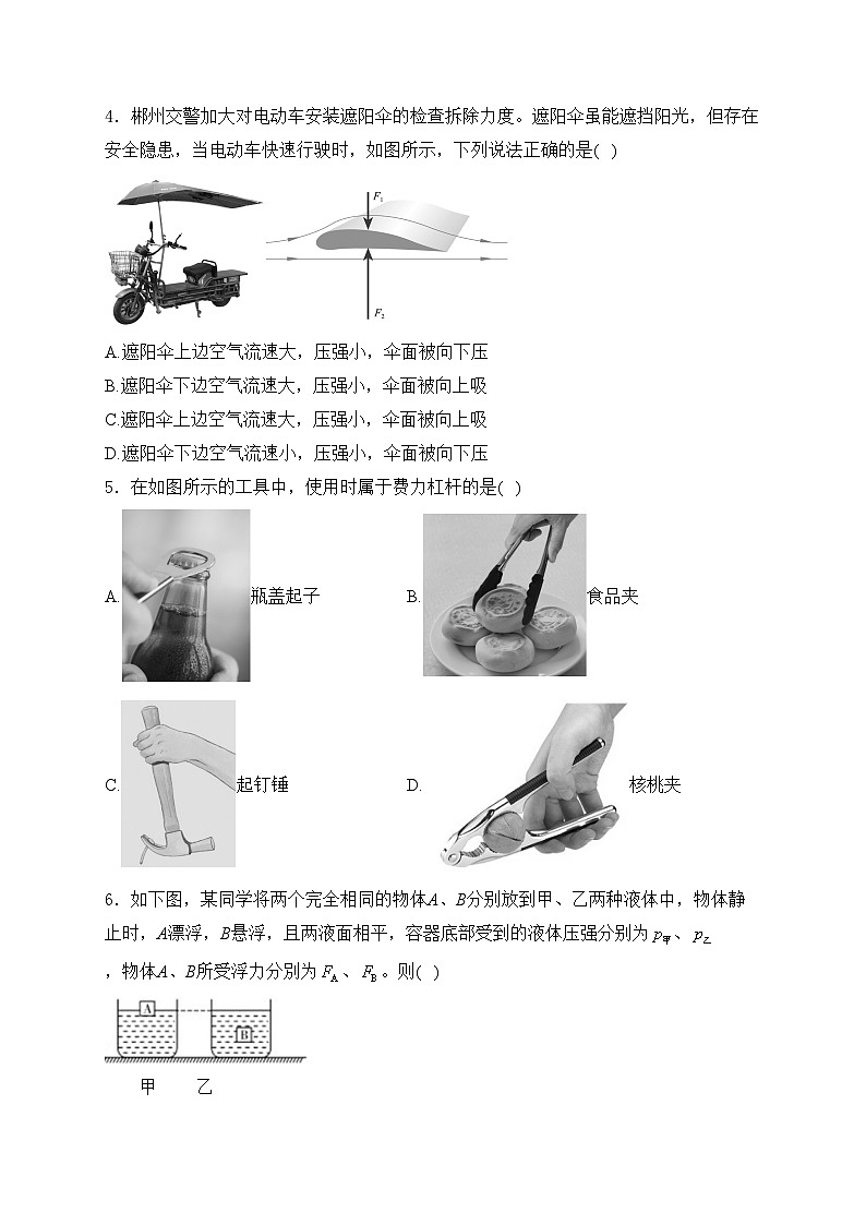 河南省信阳市潢川县2023-2024学年八年级下学期期末教学质量监测物理试卷(含答案)第2页