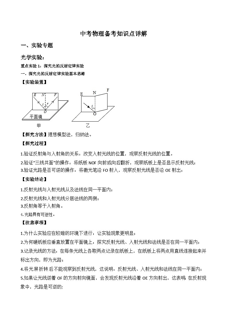 2024年中考物理备考知识点详解_实验专题第1页