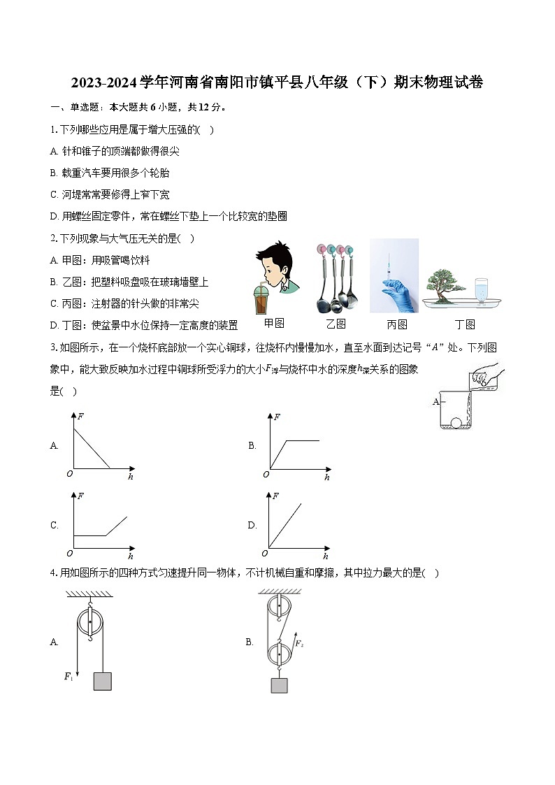 2023-2024学年河南省南阳市镇平县八年级（下）期末物理试卷（含答案）第1页