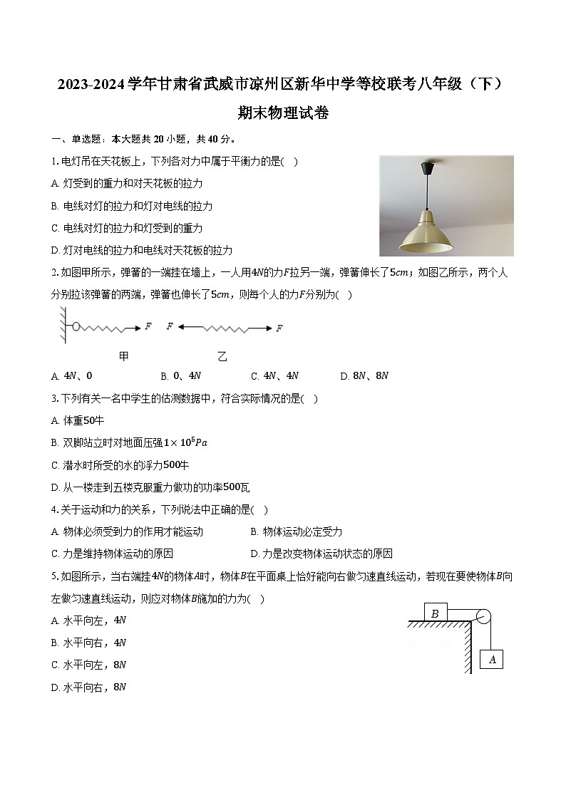 2023-2024学年甘肃省武威市凉州区新华中学等校联考八年级（下）期末物理试卷（含答案）01