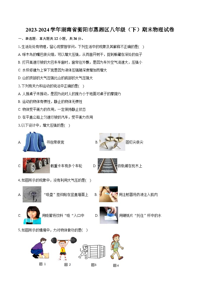 2023-2024学年湖南省衡阳市蒸湘区八年级（下）期末物理试卷（含答案）01