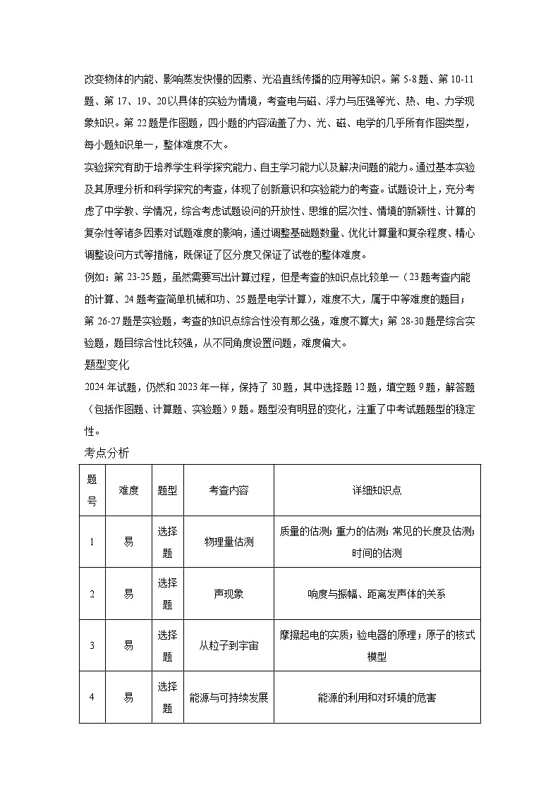 2024年中考物理真题完全解读（苏州卷）02