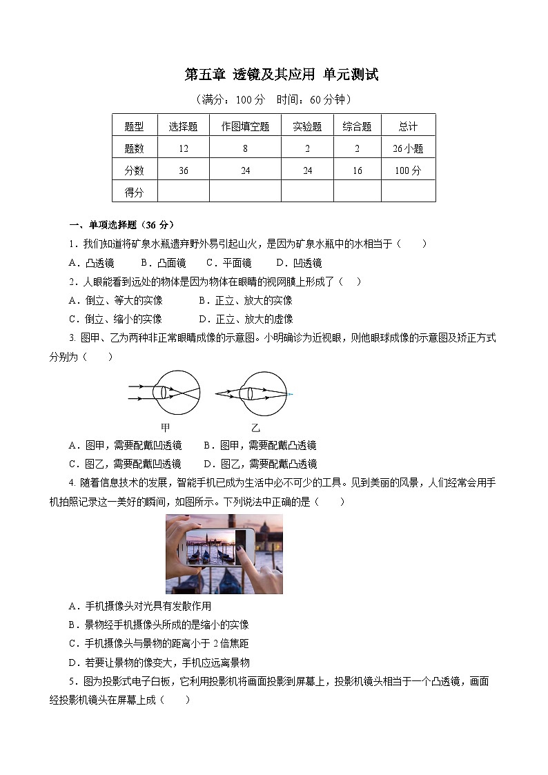 第五章 透镜及其应用（单元测试）【原卷版】第1页