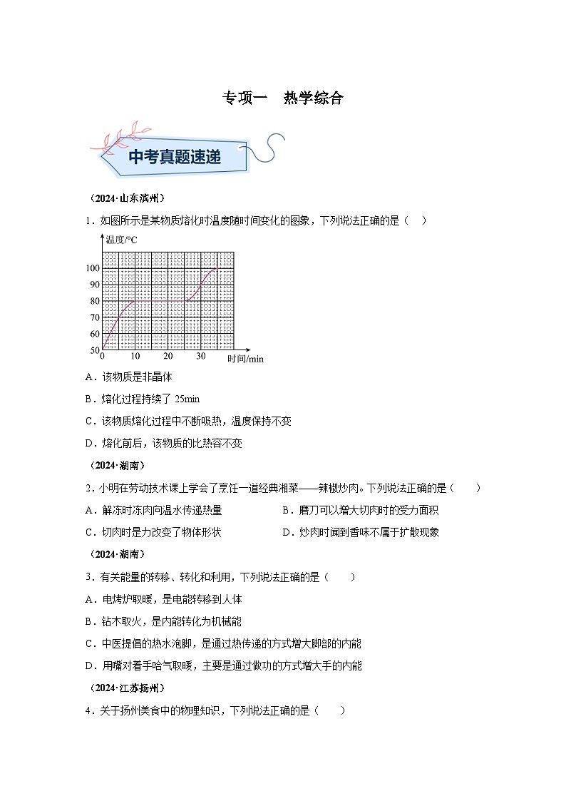 2024年中考物理真题分类汇编（全国通用）专项一热学综合第1页