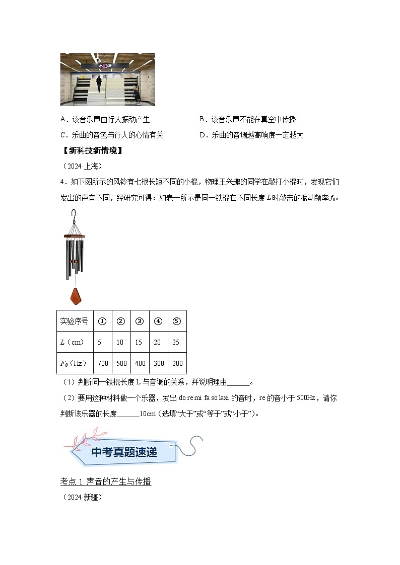 2024年中考物理真题分类汇编（全国通用）专题01声现象第2页
