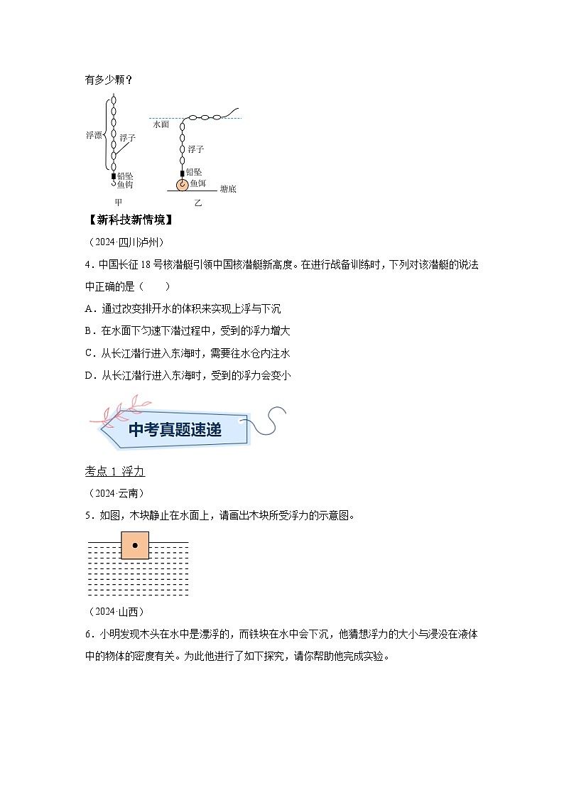 2024年中考物理真题分类汇编（全国通用）专题09浮力及其应用第3页