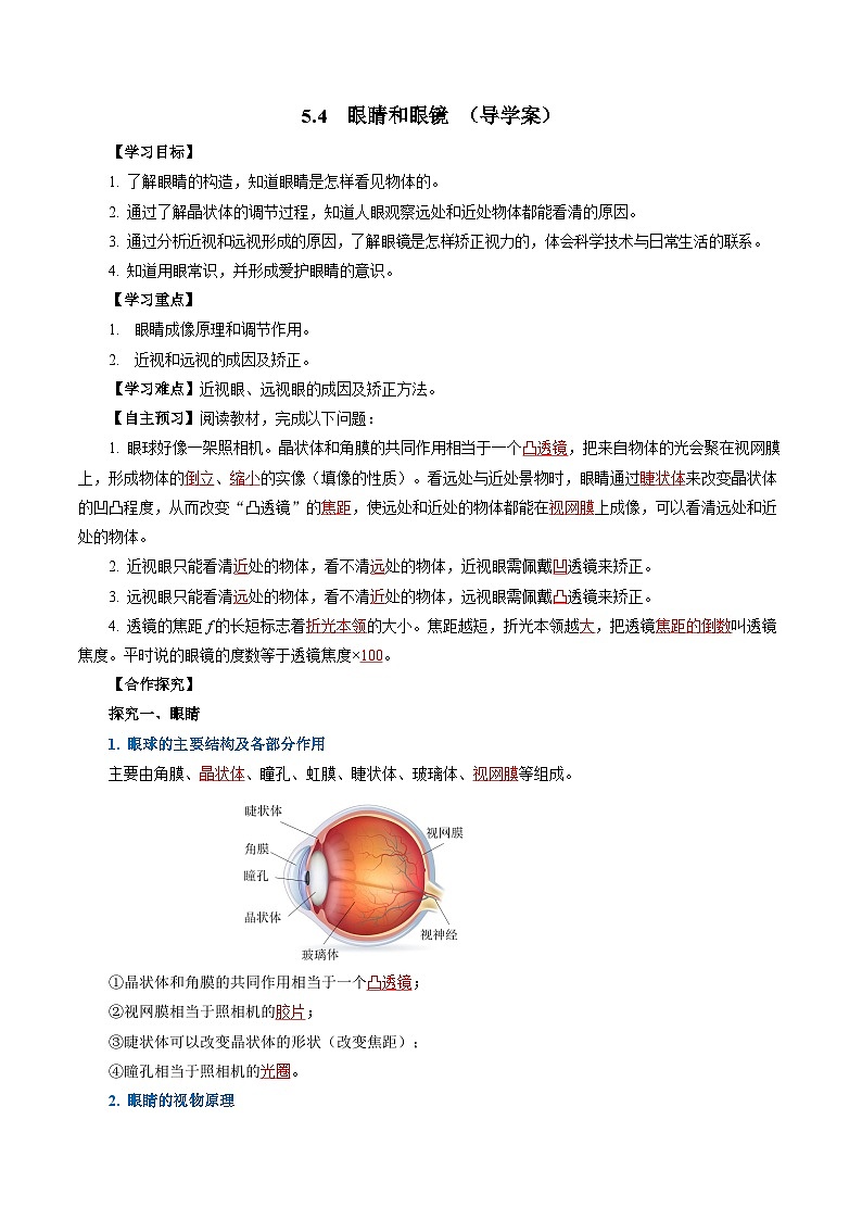 【人教版】八上物理 5.4 眼睛和眼镜（课件+教案+导学案+同步练习+内嵌视频）01