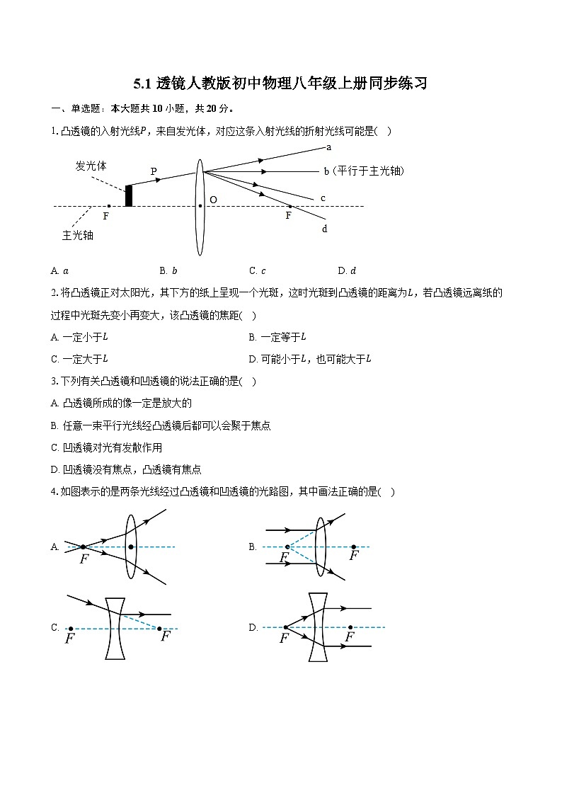 5.1透镜 人教版初中物理八年级上册同步练习（含详细答案解析）第1页