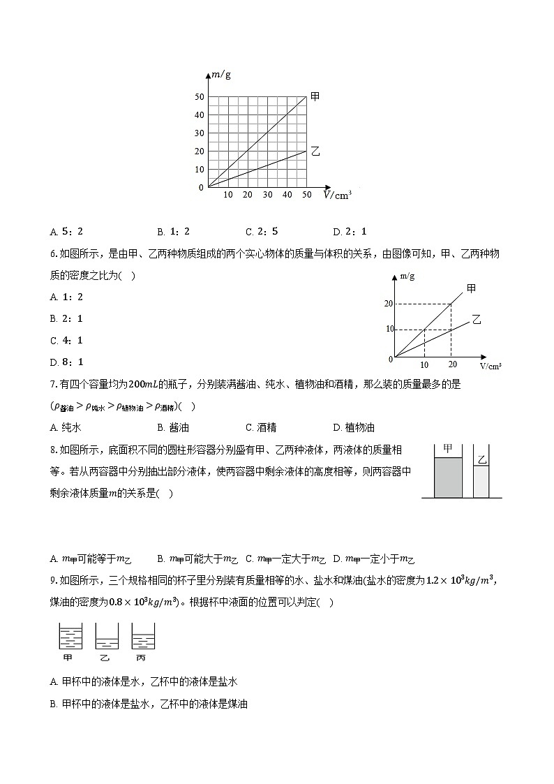 6.2密度 人教版初中物理八年级上册同步练习（含详细答案解析）02