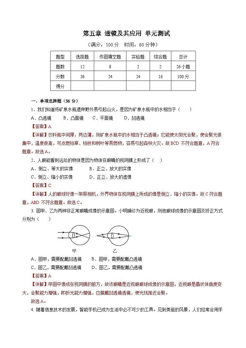 【人教版】八上物理 第五章 透镜及其应用 单元复习（课件+单元测试+知识清单+内嵌视频）01