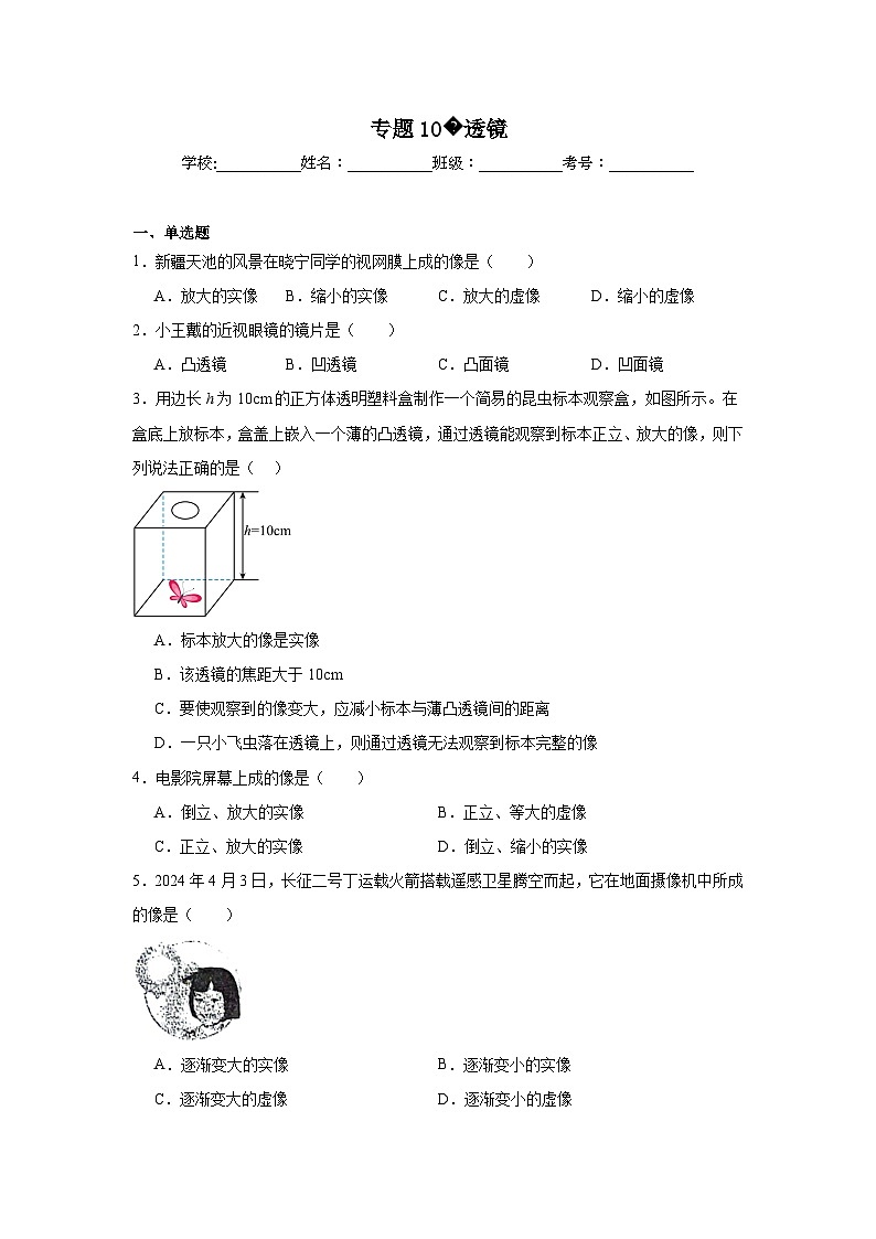 初中物理二轮复习专题10透镜含解析答案01