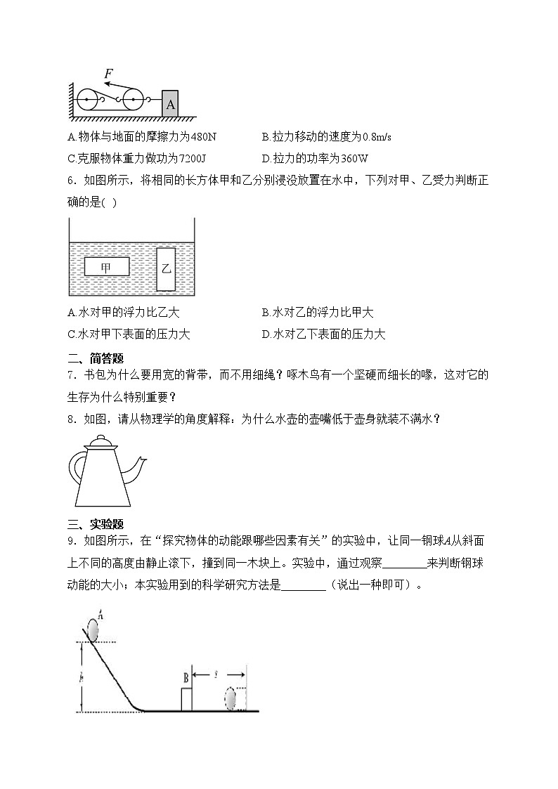 吉林市四平市铁东区2023-2024学年八年级下学期期末考试物理试卷(含答案)第2页