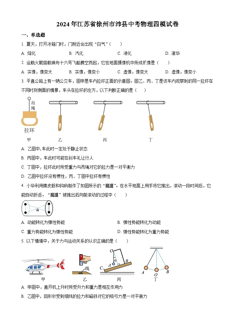 2024年江苏省徐州市沛县中考四模物理试题（原卷版）第1页