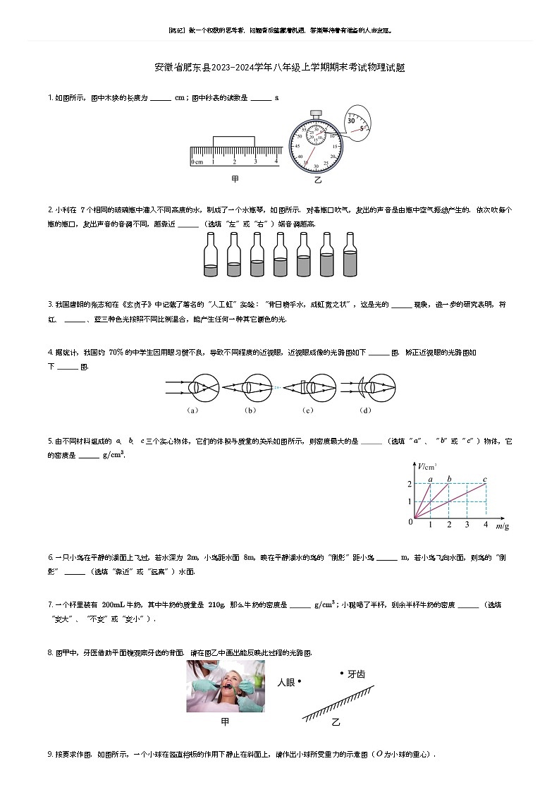 安徽省肥东县2023-2024学年八年级上学期期末考试物理试题原题版第1页