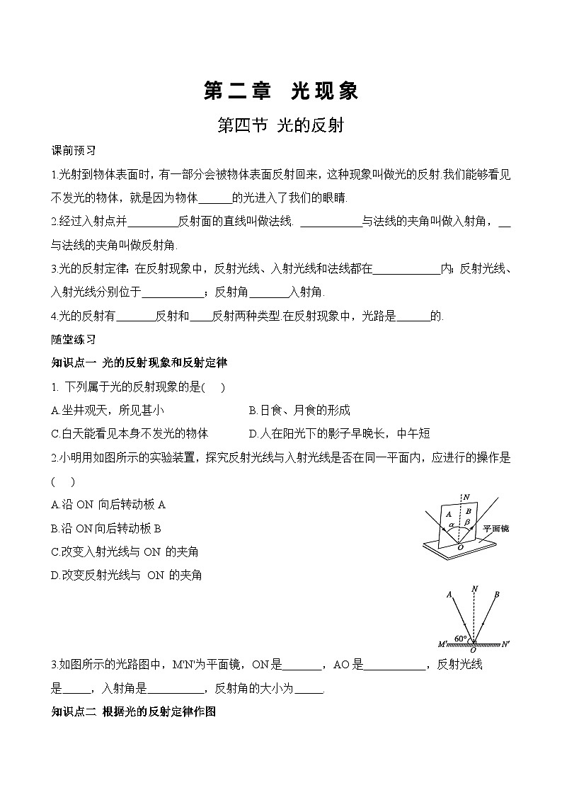 2.4 光的反射-八年级物理上册课堂同步专题训练（苏科版2024）01