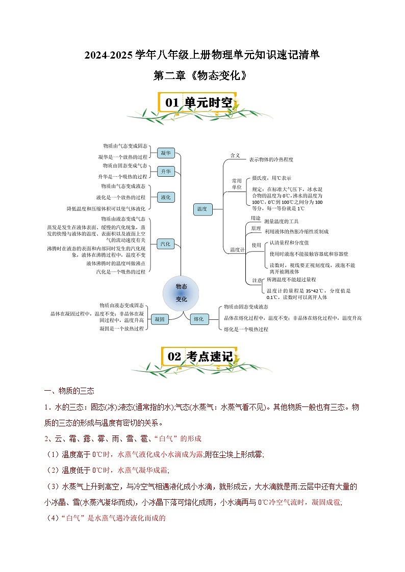 第2章《物态变化》-2024-2025学年八年级上册物理单元知识讲义（苏科版）第1页