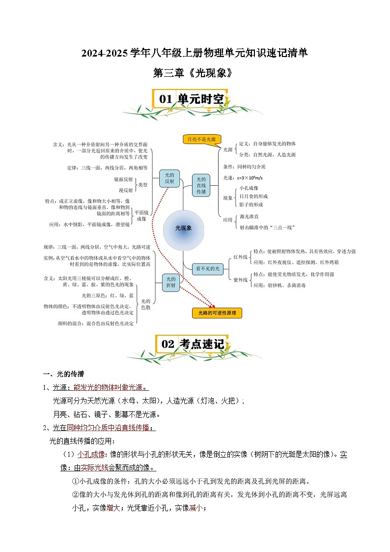 第3章《光现象》-2024-2025学年八年级上册物理单元知识讲义（苏科版）第1页