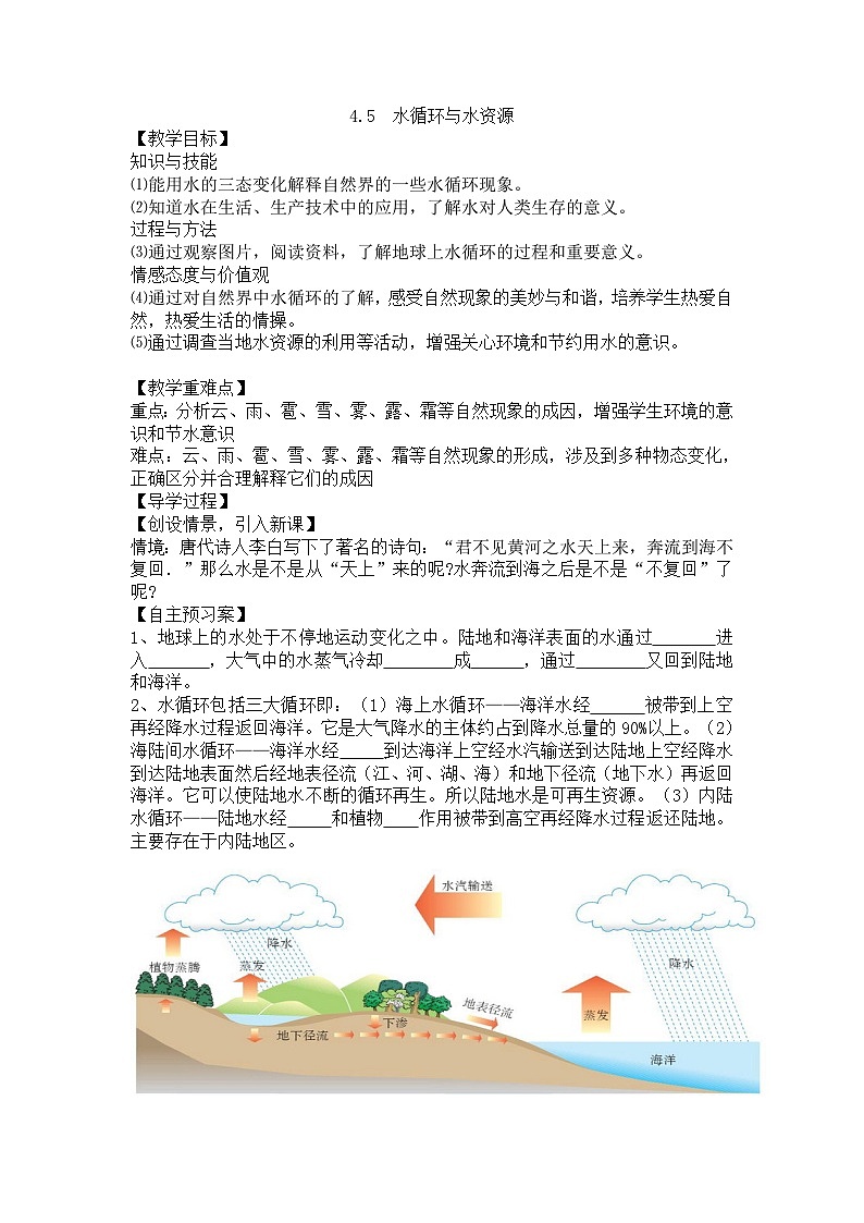 物理八上 沪粤 第4章4.5 水循环和水资源 PPT课件+教案+导学案01