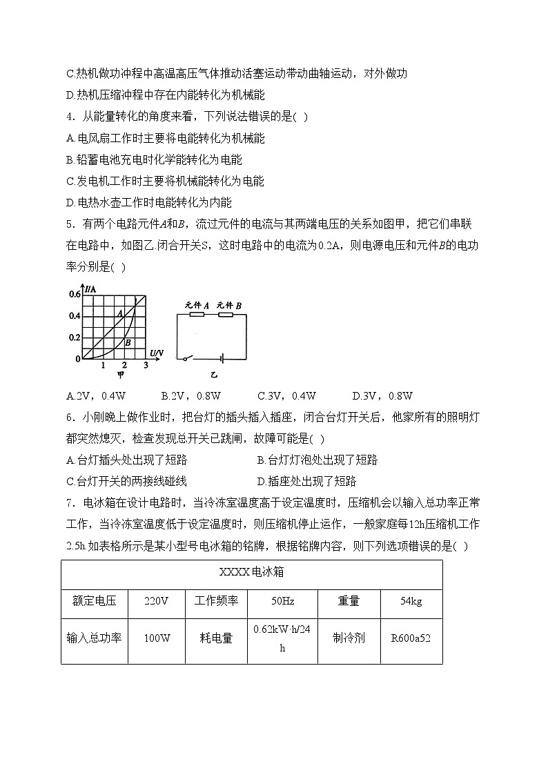 甘肃省白银市靖远县2024届九年级上学期期末学业水平测试物理试卷(含答案)第2页
