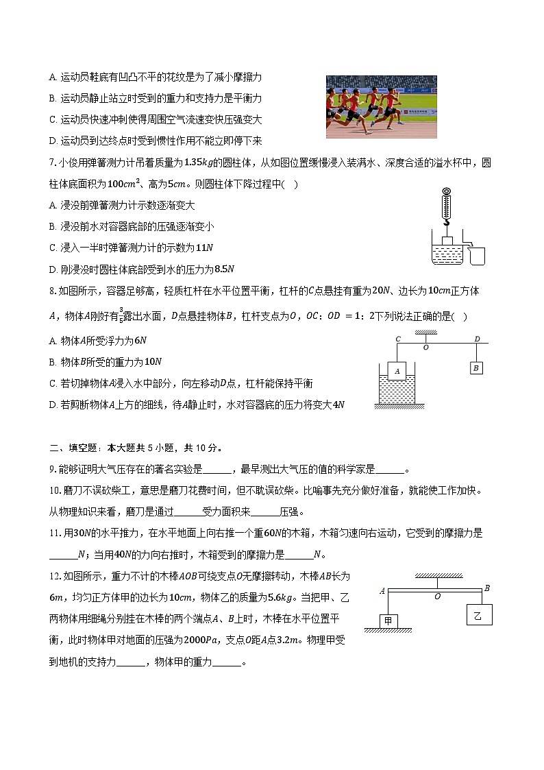 2023-2024学年重庆市巫山县白坪中学八年级（下）期末物理试卷（含答案）第2页