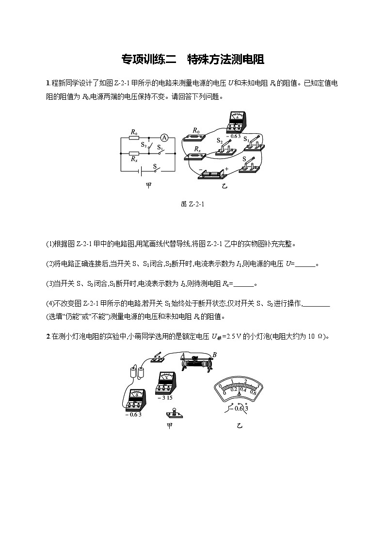 北师大版九年级物理全一册第12章欧姆定律专项训练二特殊方法测电阻练习含答案第1页