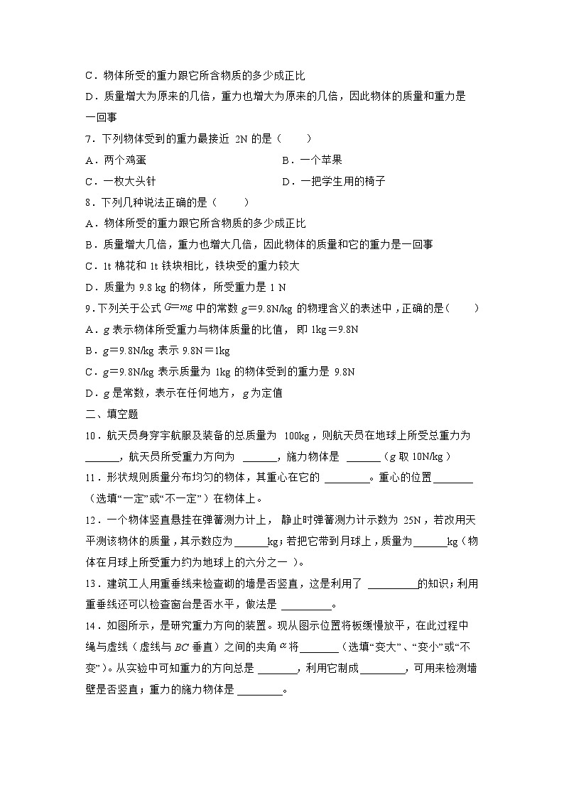 苏科版物理八年级下册《8.2 重力 力的示意图》同步练习第2页