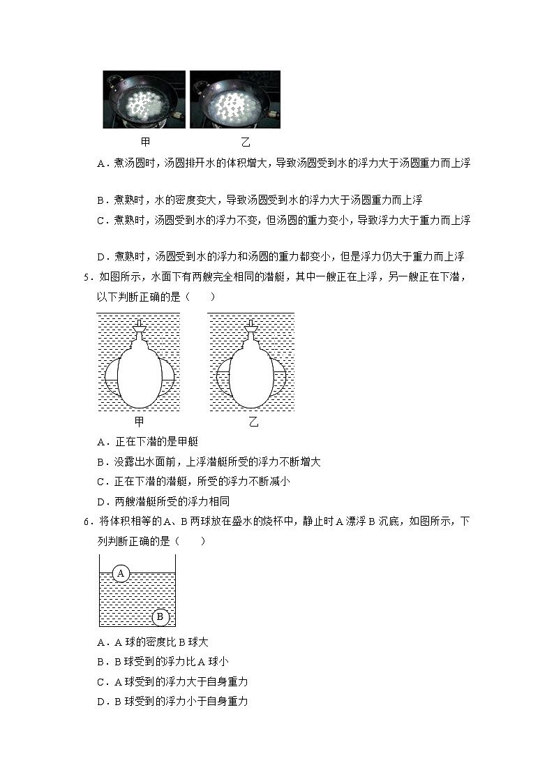 苏科版物理八年级下册《10.5 物体的浮与沉》同步练习02
