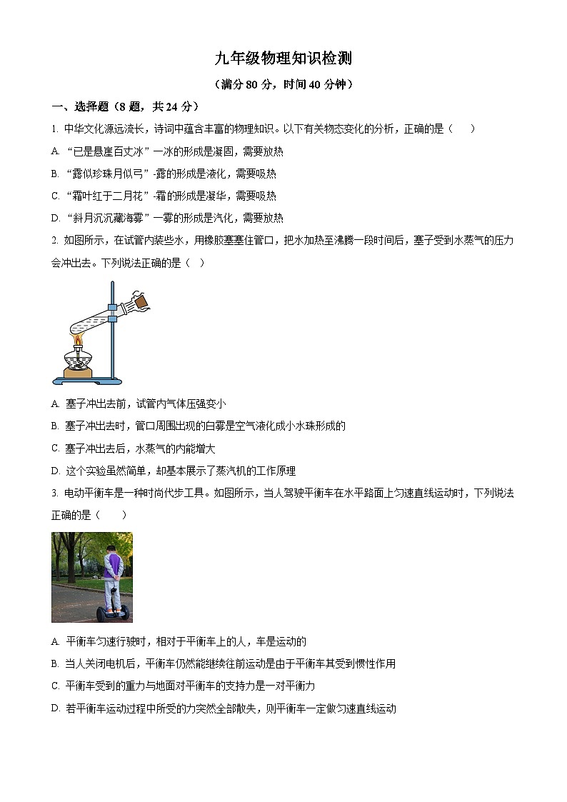 2024年广东省东莞市中考一模物理试题（原卷版+解析版）01