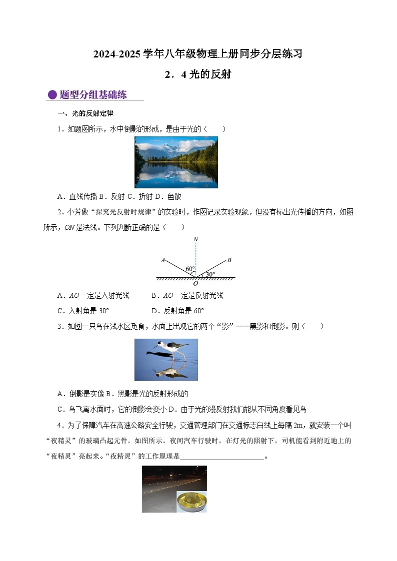 2.4光的反射-2024-2025学年八年级物理上册练习（苏科版）第1页