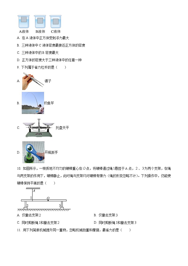 河北省邯郸经济技术开发区2023-2024学年下学期八年级物理期末试卷第3页