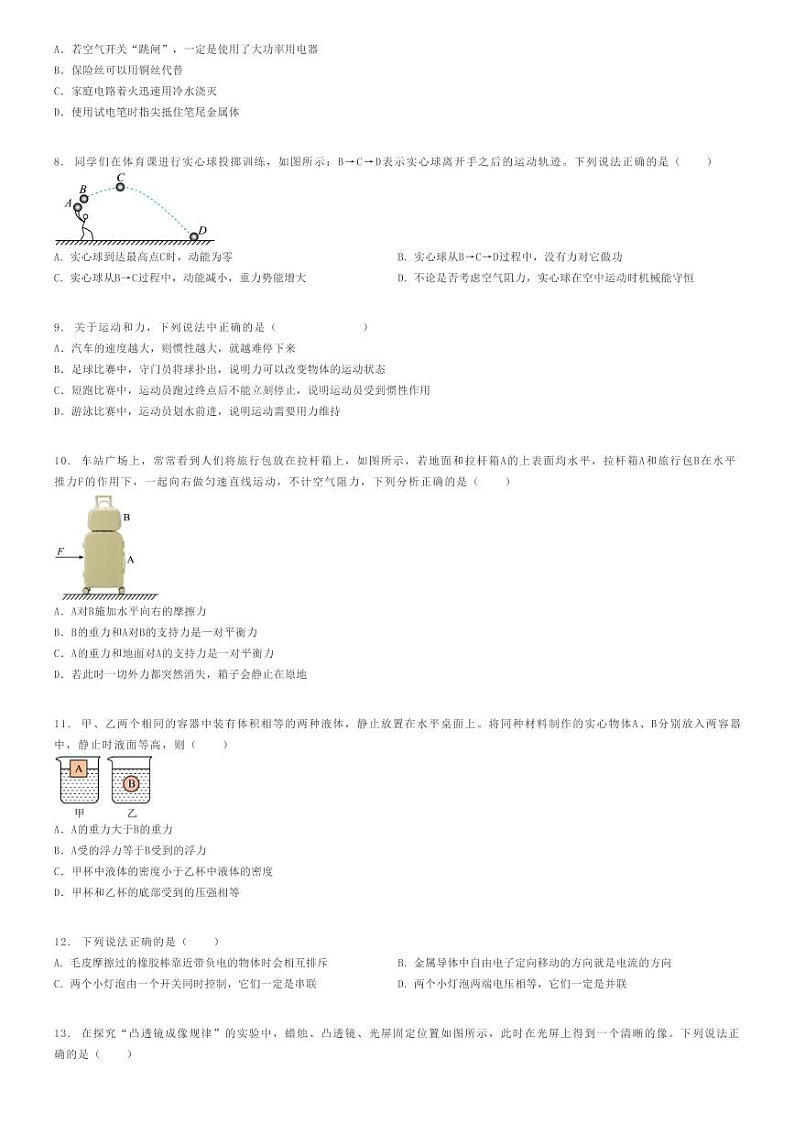 [物理]2024年河北中考模拟物理试卷(九地市)原题版第2页