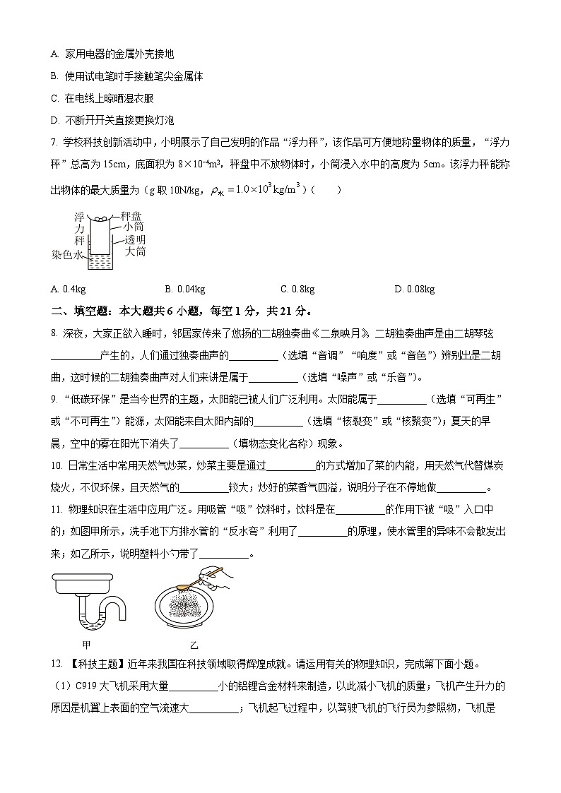 2024年广东省江门市台山市中考一模物理试题（原卷版+解析版）02