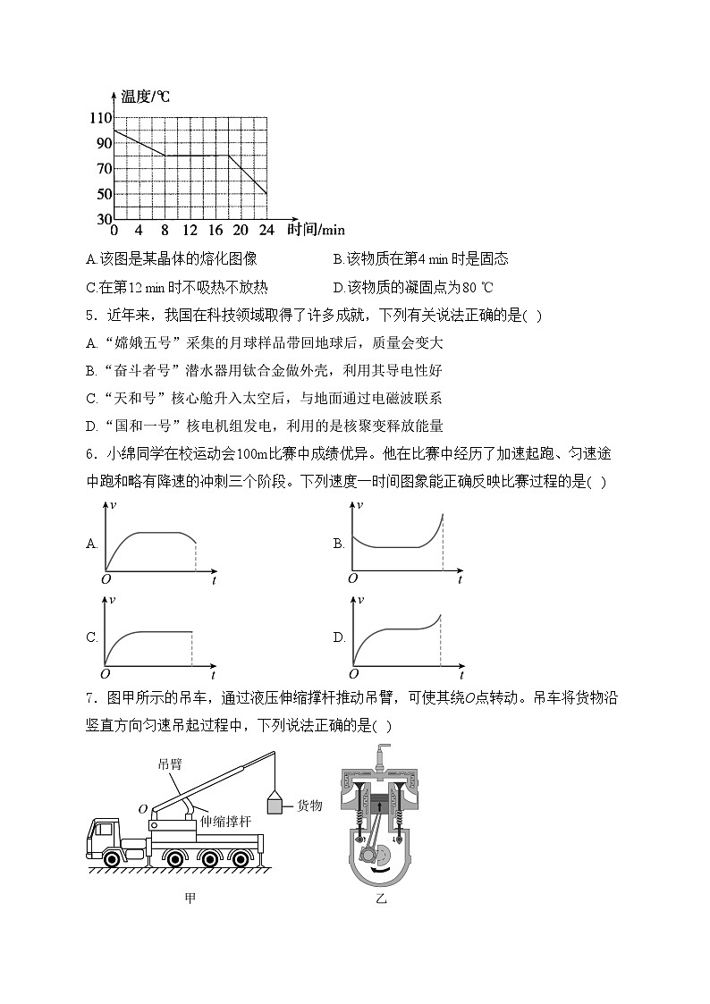江苏省扬州市宝应县2024届中考一模物理试卷(含答案)02