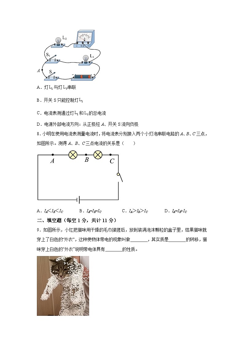 人教版九年级全册单元分层过关检测（2024·新教材）第15章电流和电路单元测试A卷试题含解析答案03