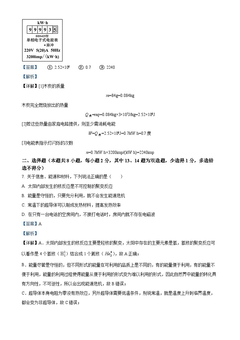 2024年河南省汝阳县中考一模物理试题（原卷版+解析版）03