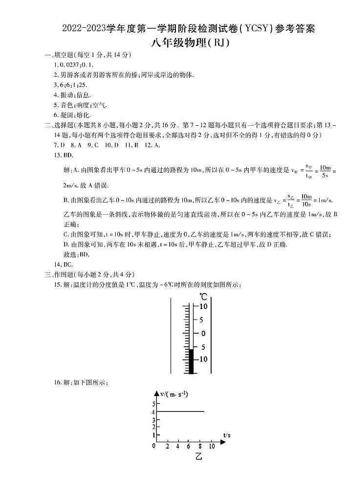 河南省永城市实验中学2022-2023学年八年级上学期期中考试物理01