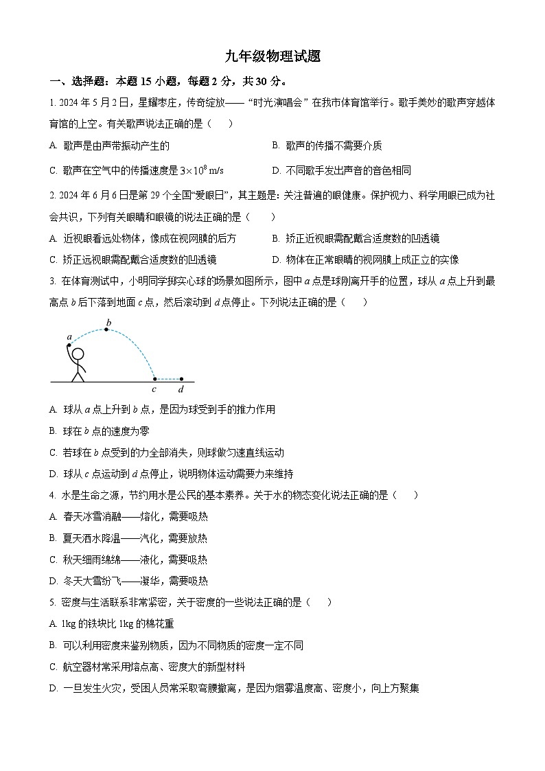 2024年山东省枣庄市中考物理试题（2份打包，原卷版+解析版）01