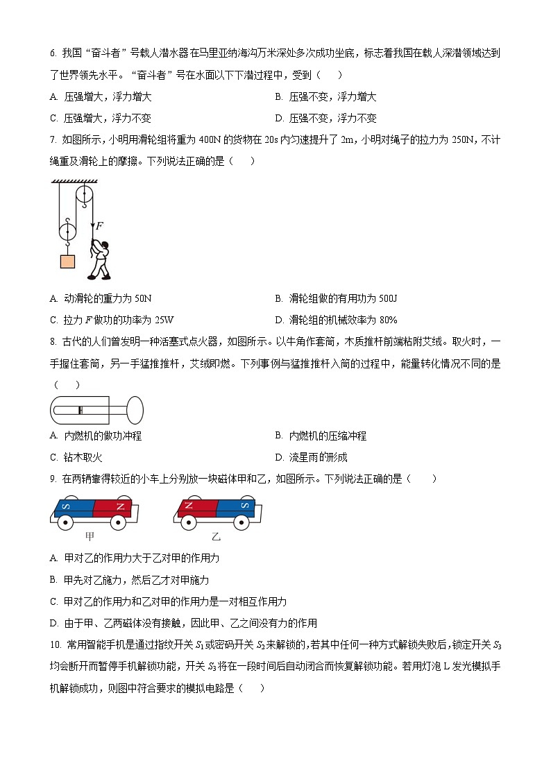 2024年山东省枣庄市中考物理试题（2份打包，原卷版+解析版）02