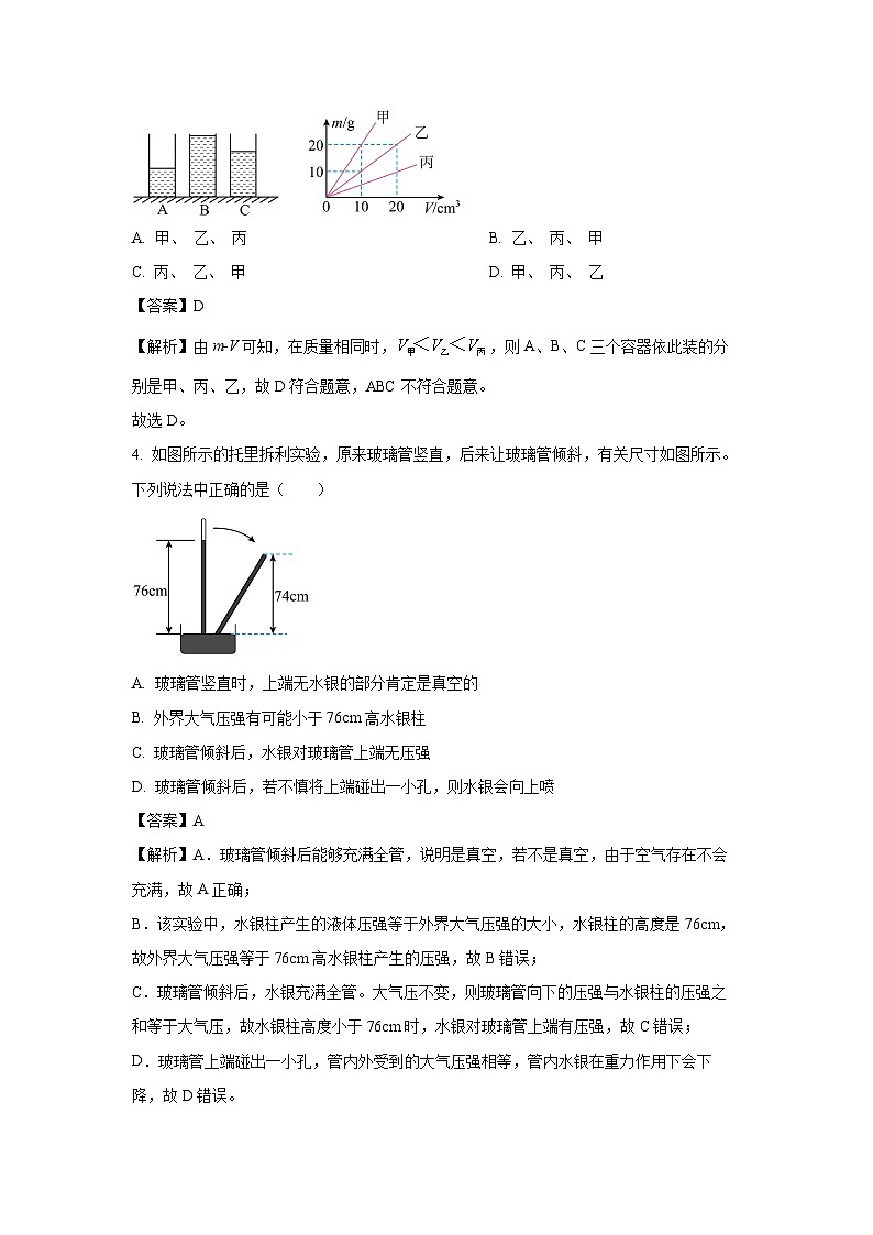 [物理][一模]河南省南阳市内乡县2024年中考试题(解析版)02