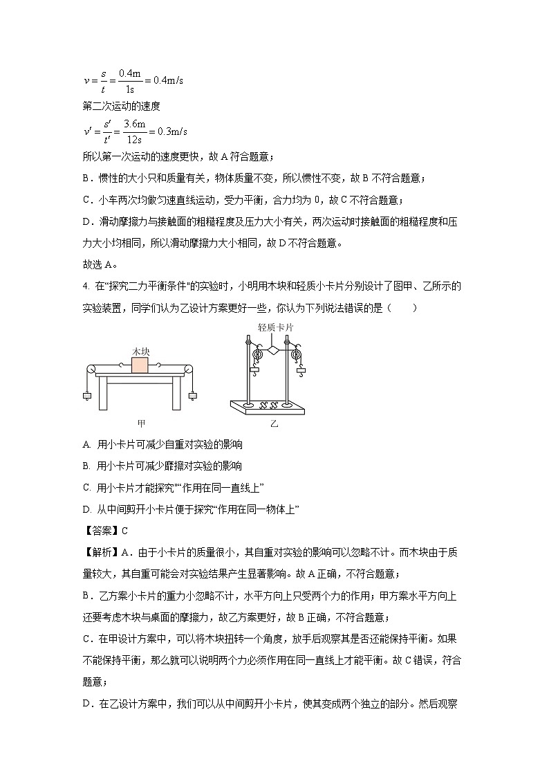 [物理]上海市虹口区2024年四校联考中考模拟试题(解析版)第2页