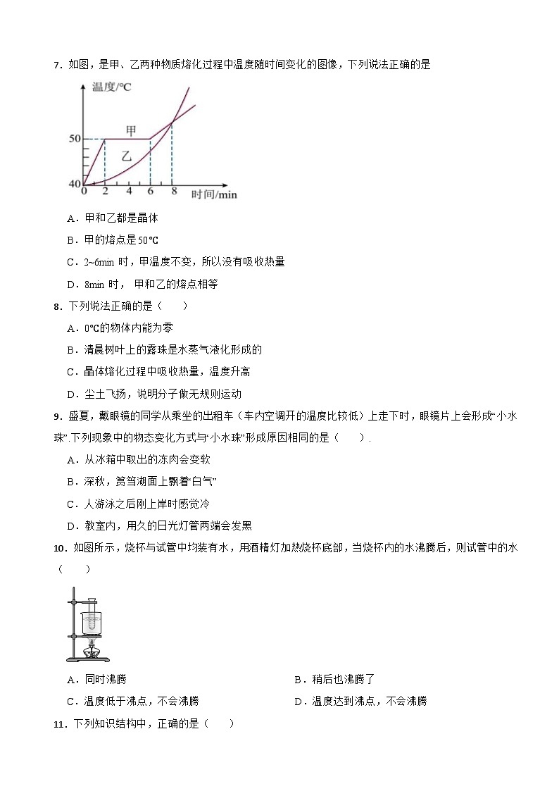 人教版2024年新教材八年级上册物理第三章 物态变化 单元测试卷（含答案解析）02