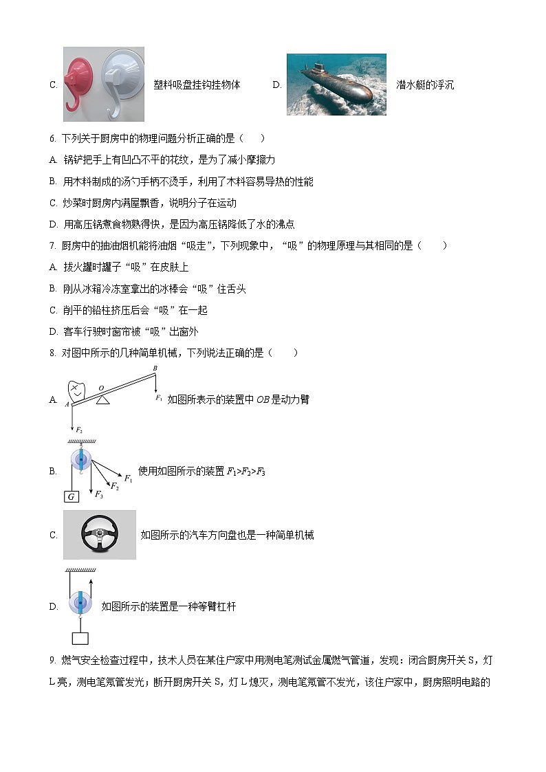 2024年江苏省昆山六校联考中考一模物理试题（原卷版）第2页