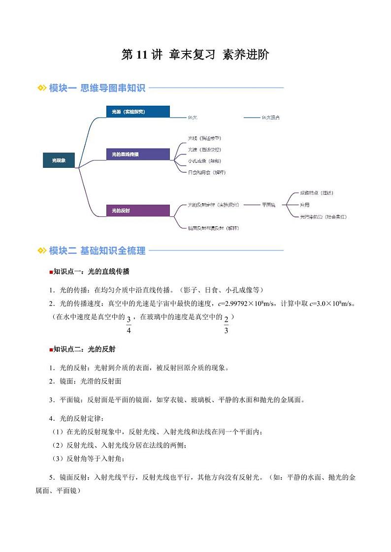 第11讲 章末复习 素养进阶（教师版）（预习） 2024年新八年级物理暑假提升讲义（苏科版2024）第1页