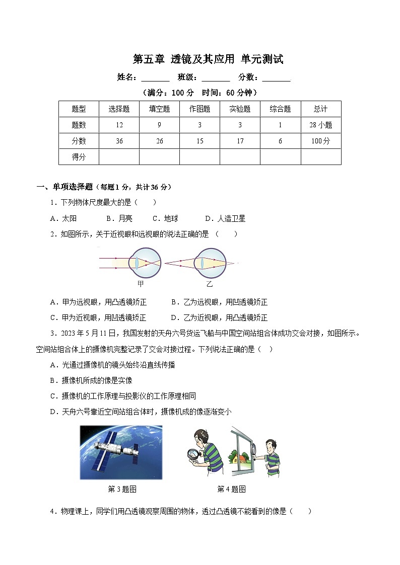 人教版初中物理八年级上册 第五章《透镜及其应用》单元测试（原卷+解析卷）01