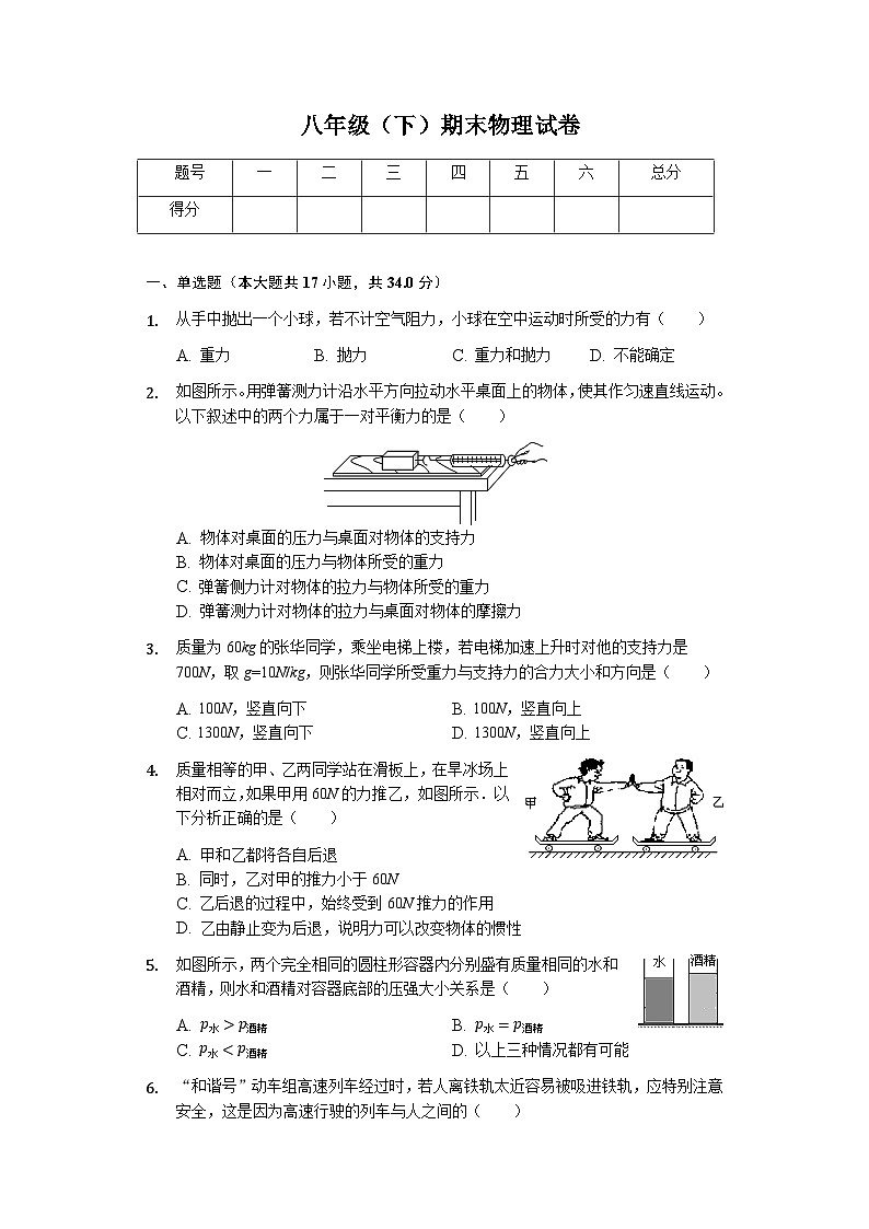 四川省成都市-2023-2024学年八年级下学期期末物理试卷01